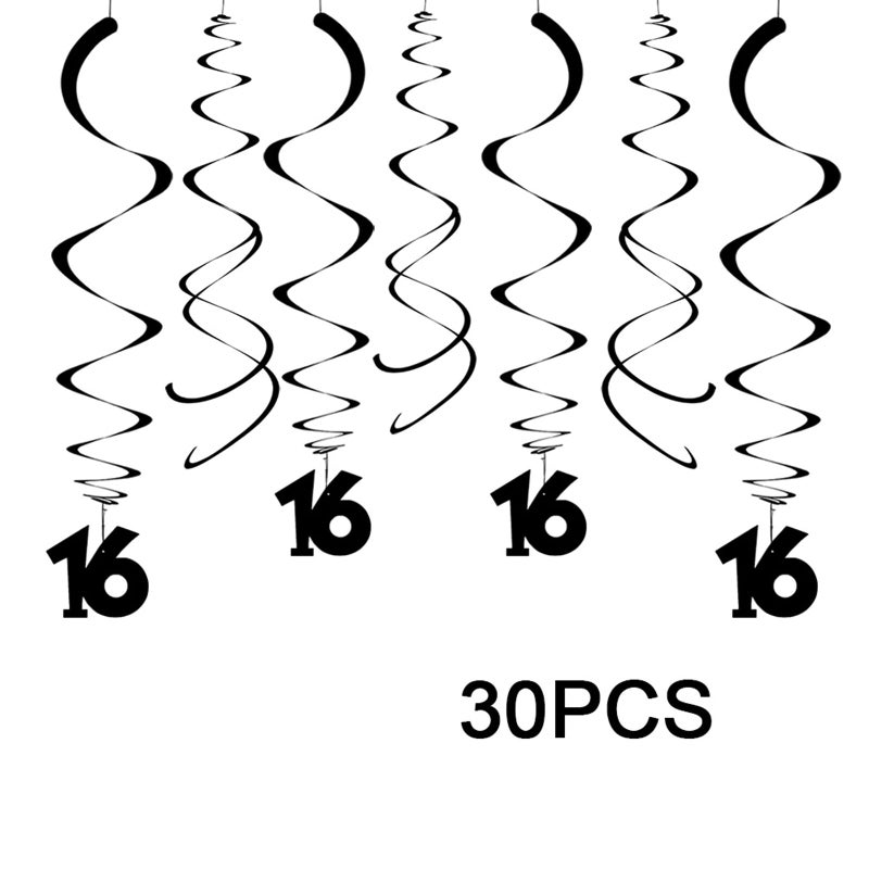 AimtoHome Party Swirl Decorations, Black 16th Birthday Swirl Decoration, 16th Anniversary Ceiling Hanging Party Swirl Decoration, Pack of 30 - Image 2